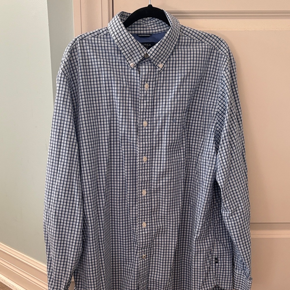 Nautica Blue Checkered Men's Shirt - XL